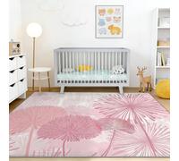 Plante Fleur Ligne Tapis 60 x 110 cm, Vintage Minimaliste Tissu Ras Court Doux Lavable en Machine et Antidérapant Tapis, pour Salle à Manger Chambre à Coucher Salon, Rose Blanc