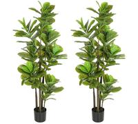 Plantes artificielles - Lot de 2 - Ficus lyrata de style bonsai - 150 cm - Pot en ciment - 120 feuilles réalistes - Pour intérieur
