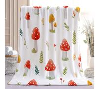 Plantes Champignons Feuilles Respirante Flanelle Couverture pour Enfants, Rouge Jaune Imprimée Confortable et Douce Couverture, Cartoon Aquarelle Couverture de Lit Canapé Camping Chaise, 130 x 150 cm