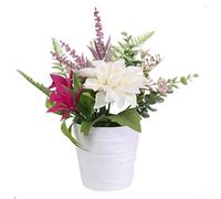 Plantes de lavande artificielles en pot, fleurs artificielles en soie pour décoration de maison, bureau, arrangement floral réaliste en pot, centre de table synthétique durable, violet (H)