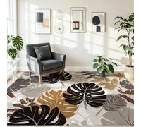 Plantes Feuilles De Monstera Lavable Antidérapant Tapis 120 x 170 cm, Bohème Dessiné À La Main Poil Ras Douce Tapis, pour Salon Chambre Salle à Manger, Noir Brun Foncé