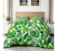 Plantes Monstera Feuilles De Palmier Réversible Imprimée Couettes 220 x 240 cm, Tropical Nature Douce Respirante Matelassée Couette 4 Saisons, Vert Lavable Couettes sans Housse pour 2 Personnes