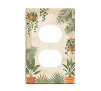 Plantes recto-verso - Plaque murale - Pots botaniques naturels - Feuilles vertes printanières - Taille standard - Double prise d'alimentation pour chambre à coucher, salle de bain, cuisine, entrée