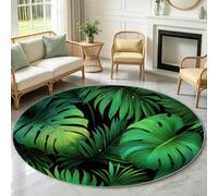 Plantes Tropicales Modernes Tapis Rond pour Salon Chambre à Coucher et Cheminée Salle à Manger - Feuilles Palmier - Tapis de Sol poils courts doux Décoration Lavable et Antidérapant - Noir 80 cm