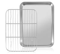 Plaque à Pâtisserie avec Grille 23.5 X 17.5 X 2.5 cm Rectangulaire | Plaque de Cuisson en Acier Inoxydable, Mini Plaque de Cuisson avec Grille Four Universelle pour Cuisson, Friture et Service