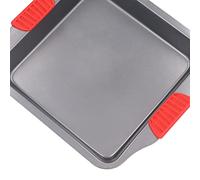 Plaque à pâtisserie double poignée en Silicone rouge revêtement inadhésif en acier au carbone lavable au lave-vaisselle conception approfondie plateau de four (A-106 [avec oreilles] moule carré)