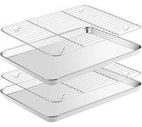Plaque à pâtisserie en acier inoxydable avec grille de refroidissement Set, anti-adhésif, 40,5x30,5x2,5cm, rectangulaire, lavable au lave-vaisselle