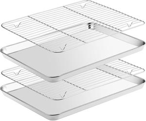 Plaque à pâtisserie en acier inoxydable avec grille de refroidissement Set, anti-adhésif, 40,5x30,5x2,5cm, rectangulaire, lavable au lave-vaisselle