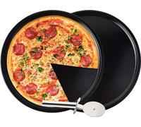 Plaque à pizza, set de 2, ronde Plaque à pizza, antiadhésive, pizza et tarte flambée, acier carbone, plaque croustillante, 13 pouces