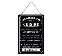 Plaque décorative - Les règles d'or de la cuisine - Métal - A suspendre - 20x30cm NOIR G