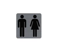 Plaque adhésive - Toilettes - Homme/Femme - 7,5x7,5cm - Imitation alu - Signalétique