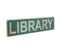 Plaque Bibliothèque Vintage Verte en Étain, Décoration Murale Rétro | Panneau Suspendu pour Portes et Murs, Style Rustique, Café ou Coin Lecture, 1 Pièce