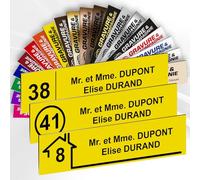 Plaque Boîte aux Lettres Avec Numéro Personnalisable De 1 À 3 Lignes | Jaune - Numéro Avec Nom Gravé - Adhésive PVC - 10 x 2,5 cm - Haute qualité - Fixation facile - Résistant UV