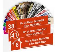 Plaque Boîte aux Lettres Avec Numéro Personnalisable De 1 À 3 Lignes | Orange - Numéro Avec Nom Gravé - Adhésive PVC - 10 x 2,5 cm - Haute qualité - Fixation facile - Résistant UV