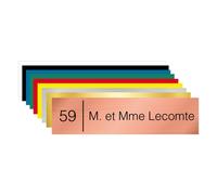 Plaque boîte aux lettres et numéro de maison personnalisable, cuivre brossé, texte noir, police Helvetica, 100 x 25 mm