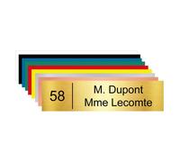 Plaque boîte aux lettres et numéro de maison personnalisable, or brossé, texte noir, police Arial, 100 x 25 mm