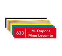 Plaque boîte aux lettres et numéro de maison personnalisable, rouge, texte noir, police Avenir Heavy, 100 x 25 mm