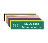 Plaque boîte aux lettres et numéro de maison personnalisable, vert, texte noir, police Avenir Heavy, 100 x 25 mm