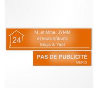 Plaque Boîte aux Lettres et Stop Pub Personnalisée Orange/Blanc