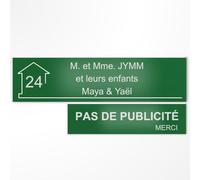 Plaque Boîte aux Lettres et Stop Pub Personnalisée Vert foncé/Blanc