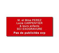 Plaque Boîte aux Lettres Personnalisable - 12x5 cm - 1 à 6 Lignes - Nom sur Etiquette Gravée pour Maison Bureau - PVC Résistant Adhésif - Rouge