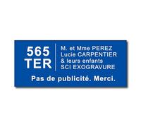 Plaque Boîte aux Lettres Personnalisable Adresse et Numéro de Rue - 12x5 cm - 4 Lignes - Nom sur Etiquette Gravée pour Maison Bureau Famille - PVC Résistant Adhésif - Bleu
