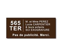 Plaque Boîte aux Lettres Personnalisable Adresse et Numéro de Rue - 12x5 cm - 4 Lignes - Nom sur Etiquette Gravée pour Maison Bureau Famille - PVC Résistant Adhésif - Marron