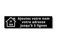 Plaque Boîte aux Lettres Personnalisée Adhésive - Nom Gravé PVC Résistant - 10x2.5cm Gris Alu Métallisé - 1 à 3 Lignes pour Maison Numéro Rue (Noir/Blanc)