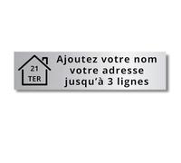 Plaque Boîte aux Lettres Personnalisée Adhésive - Nom Gravé PVC Résistant - 10x2.5cm Gris Alu Métallisé - 1 à 3 Lignes pour Maison Numéro Rue (Argent Brillant/Noir)
