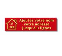 Plaque Boîte aux Lettres Personnalisée Adhésive - Nom Gravé PVC Résistant - 10x2.5cm Gris Alu Métallisé - 1 à 3 Lignes pour Maison Numéro Rue (Rouge/Jaune)