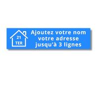 Plaque Boîte aux Lettres Personnalisée Adhésive - Nom Gravé PVC Résistant - 10x2.5cm Gris Alu Métallisé - 1 à 3 Lignes pour Maison Numéro Rue (Bleu ciel/Blanc)