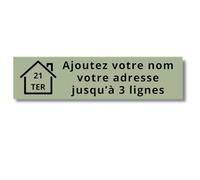 Plaque Boîte aux Lettres Personnalisée Adhésive - Nom Gravé PVC Résistant - 10x2.5cm Gris Alu Métallisé - 1 à 3 Lignes pour Maison Numéro Rue (Olive/Noir)