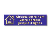 Plaque Boîte aux Lettres Personnalisée Adhésive - Nom Gravé PVC Résistant - 10x2.5cm Gris Alu Métallisé - 1 à 3 Lignes pour Maison Numéro Rue (Bleu/Jaune)