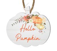 Plaque citrouille à suspendre Hello Pumpkin | Jolie décoration d'intérieur sur le thème de l'automne | Panneau en bois MDF avec ficelle de jute | 9,5 cm x 9 cm Décoration d'automne rustique
