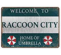 Plaque créative en métal « Welcome to Raccoon City Home of Umberella » - Décoration murale rétro pour maison, porte, jardin, bars, restaurants, cafés, bureaux, magasins, pubs, clubs - 30,5 x 40,6 cm