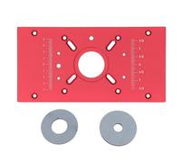 Plaque d’insertion pour table à router, base en alliage d’aluminium avec double échelle, plaque de routage à alignement précis pour établis de menuiserie, inclut 2 bagues (Rouge)