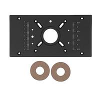 Plaque d’insertion pour table à router, base en alliage d’aluminium avec double échelle, plaque de routage à alignement précis pour établis de menuiserie, inclut 2 bagues (Noire)