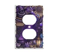 Plaque de couverture de sortie duplex avec citation mystique de chat | Motif fantaisie de chat sorcier, symboles célestes et occultes, style art fantastique sombre, potion mystique et images