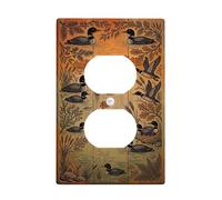 Plaque de couverture de sortie duplex avec illustration de canard rustique | Décoration sur le thème de la nature, cabane rustique esthétique, illustration détaillée de la faune, motif lac