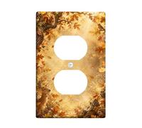Plaque de couverture de sortie duplex en forme de cerf | Animaux de la forêt, feuilles de chêne tombantes, thème saison des récoltes, paysage forestier rustique, éclairage doré chaud