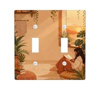 Plaque de couverture pour interrupteur double pour femme, plantes naturelles confortables, pour fenêtre, automne, plastique beige chaud, taille standard, plaques d'interrupteur mural pour salon
