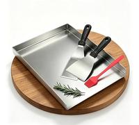 Plaque de cuisson 40x30 cm, plancha, barbecue, teppanyaki, grill à gaz ou au charbon | 2 spatules de grill et 1 pinceau en silicone, bords anti-fuite, idéale pour les burgers, la viande, le poisson, e