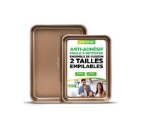 NutriChef Plaque de cuisson à Four, Lot de 2, Plaque à Pâtisserie Antiadhésif avec bordures renforcées, Plateau de Four de Qualité Professionnelle de taille grande et moyenne, Taille unique