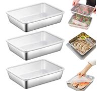 Plaque de cuisson avec couvercle en polypropylène lot de 3, 25, 4x20, 3x5, 1 cm en acier inoxydable qualité alimentaire bords roulés empilable finition polie facile à nettoyer pour la conservation