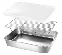 Plaque de cuisson avec couvercle et grille, en acier inoxydable, 26x20x5 cm