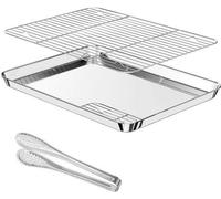 Plaque de cuisson avec couvercle - Plaque de grill pour pizza - Convient pour la cuisson au four, le grill et la cuisson. - Acier inoxydable - 40,5 x 30,5 cm - Argenté