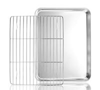 Plaque de Cuisson avec Grille de Refroidissement, 31.5x24.5x2.5 cm Plaque Patisserie Grille Four Universelle Grille Acier Inoxydable pour Cuire Au Four, Rôtir et Refroidir Passe Au Lave-Vaisselle