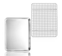 Plaque de cuisson avec grille de refroidissement, petite plaque de four en acier inoxydable avec ensemble de grilles de refroidissement (26,3 x 20,5 cm)