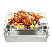 Plaque de Cuisson avec Grille en Acier Inoxydable, Grille de Refroidissement pour Pâtisserie, Rôtissoire Rectangulaire Compatible avec Four, pour Pizza, Pain et Viande (26.5 * 20.5 * 5cm)