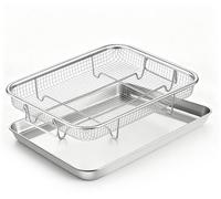 Plaque de cuisson avec panier - Inox - 31,5 x 24,6 x 2,5 cm - Panier 30 x 23,2 x 5 cm - Pour four et friteuse sans huile
